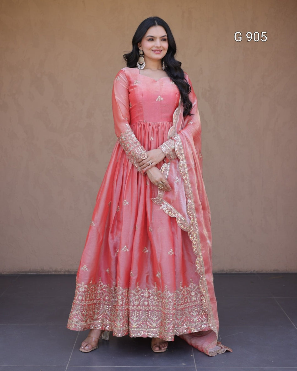 Designer Sequins Silk Gown for Women - G 905
