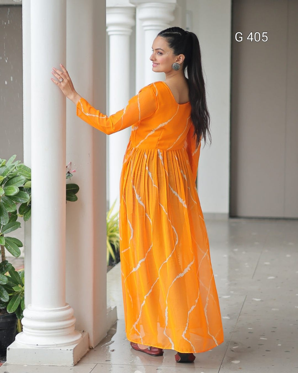 Faux Georgette Kurti with Leheriya Print & Kutchi Patchwork – G 405