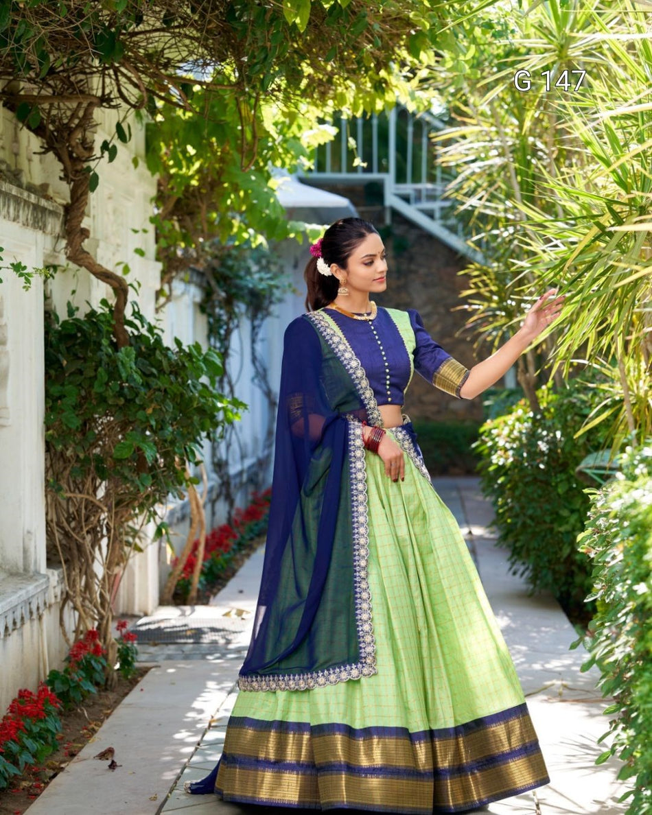 Pista Zari Chex Lehenga with Zari Weaving Work & Sequins Embroidery – Bridal Lehenga Set-G 147
