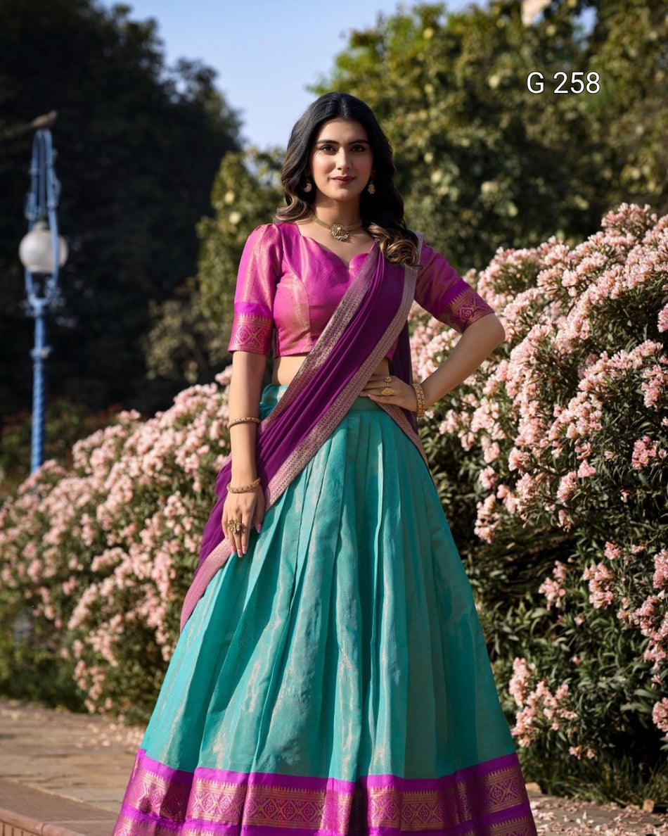 Zari Weaving Kanchipuram Lehenga with Lace Border – G 258