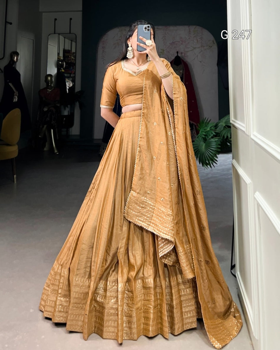 Zari Weaving Pure Chanderi Lehenga with Lace Border – G 247