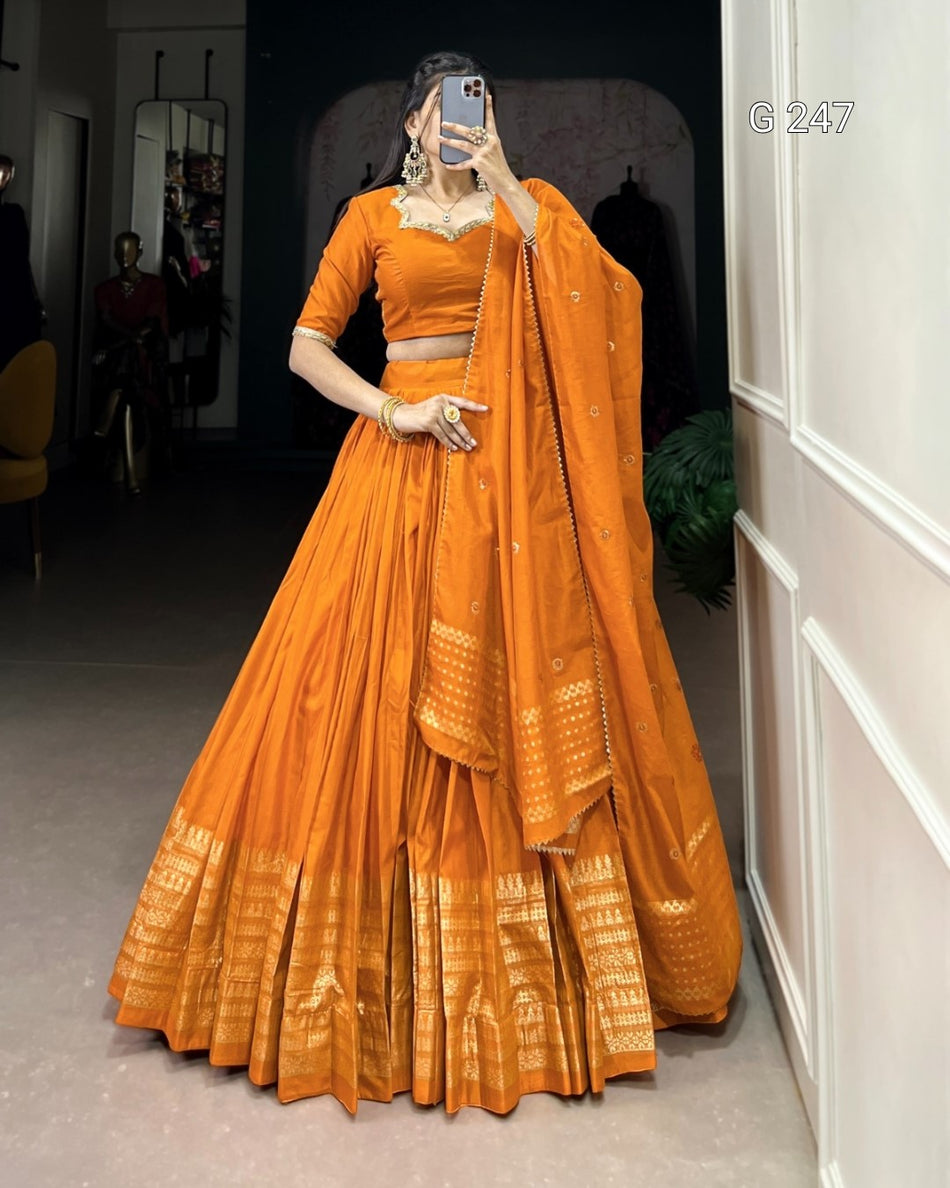 Zari Weaving Pure Chanderi Lehenga with Lace Border – G 247