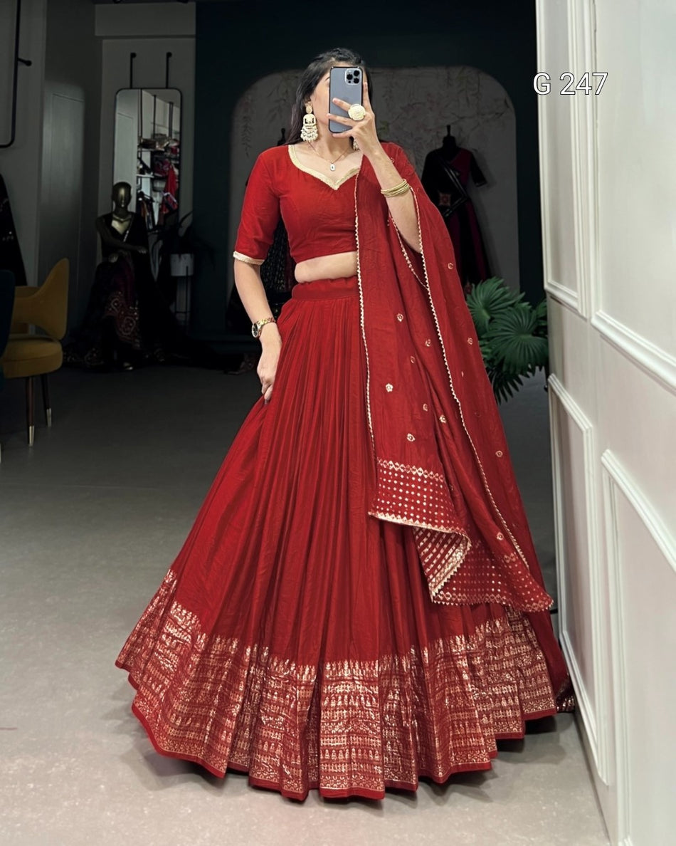 Zari Weaving Pure Chanderi Lehenga with Lace Border – G 247