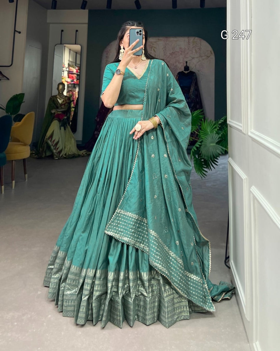 Zari Weaving Pure Chanderi Lehenga with Lace Border – G 247