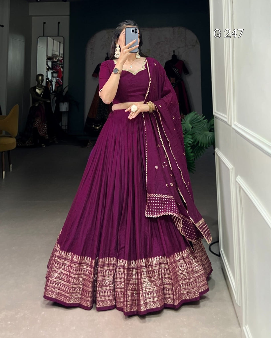 Zari Weaving Pure Chanderi Lehenga with Lace Border – G 247