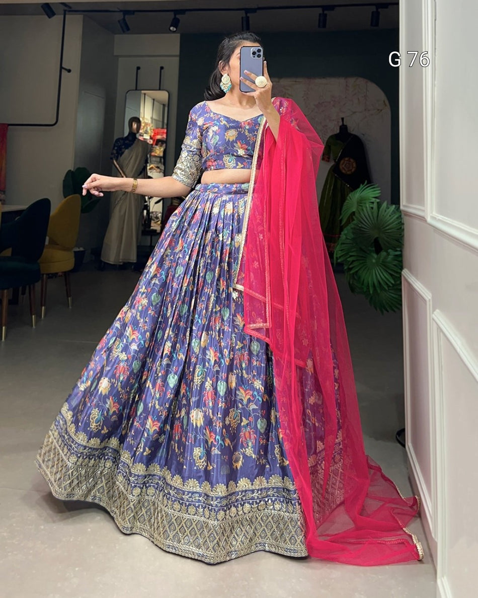 Chinon Lehenga with Digital Print & Embroidery Sequins Work – G76