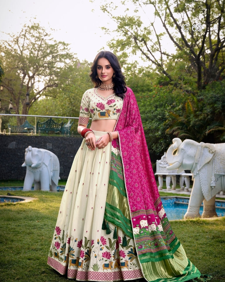 Khadi Cotton Lehenga with Sequins & Thread Embroidery