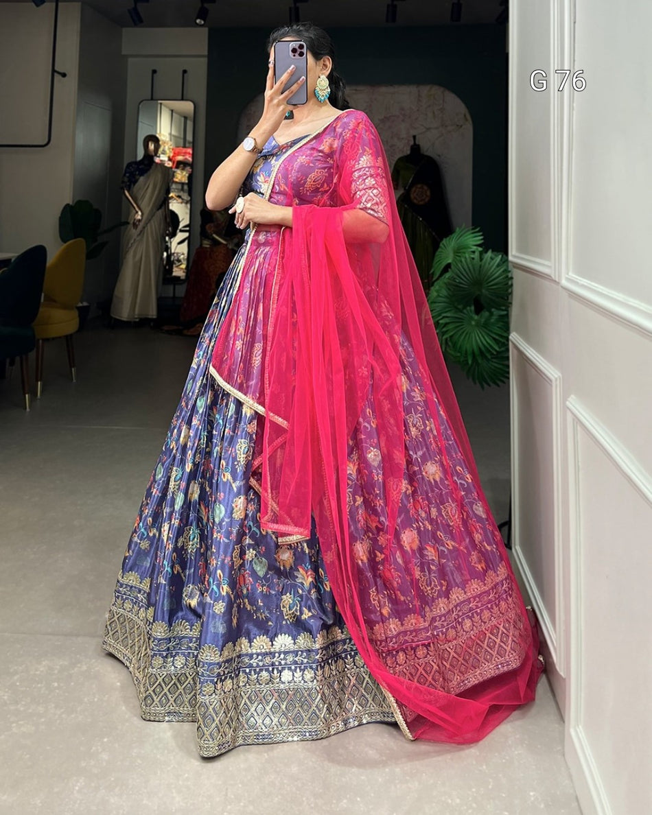 Chinon Lehenga with Digital Print & Embroidery Sequins Work – G76